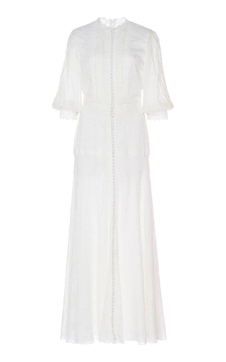Moda Operandi Costarellos Button-front Embroidered Tulle Dress With Pleated Detail S
