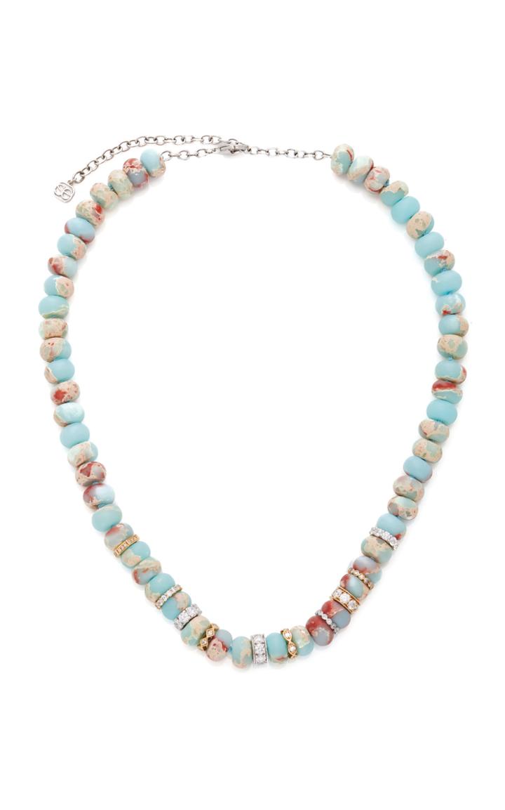 Moda Operandi Sydney Evan 14k Yellow Gold Pav & Impression Jasper Rondelle Necklace