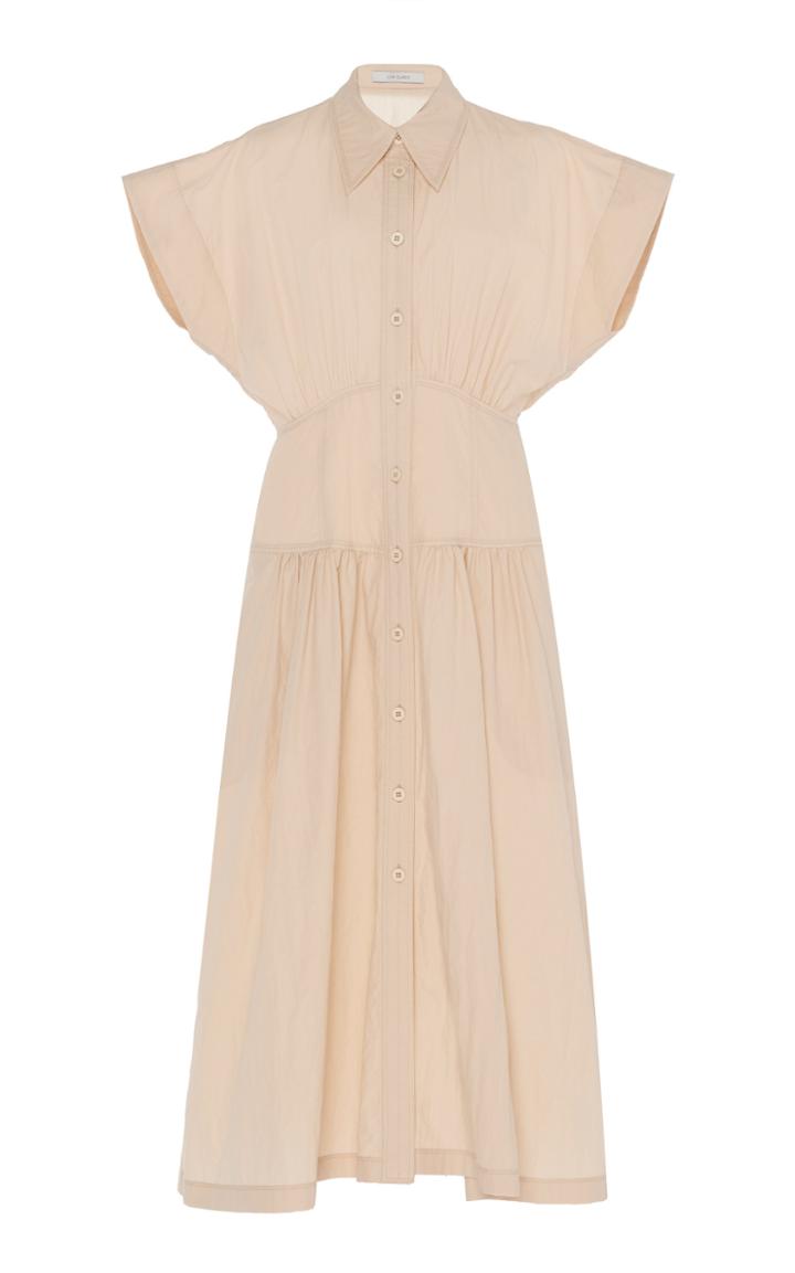Moda Operandi Low Classic Waist Shirring Cotton Midi Dress Size: L