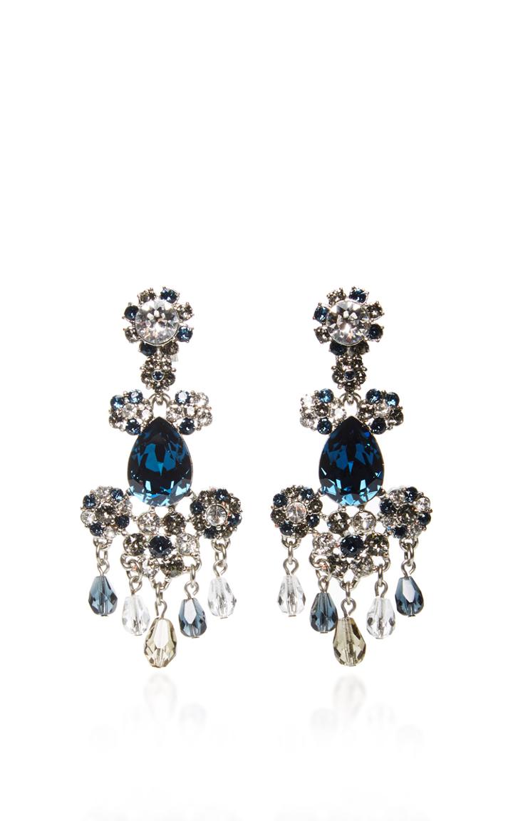 Oscar De La Renta Crystal Flower Earrings