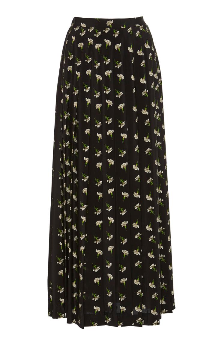 Giambattista Valli Floral Pleated Silk Maxi Skirt