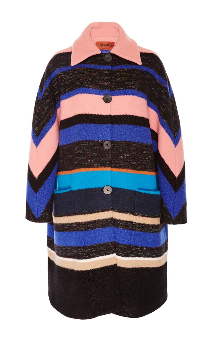 Missoni Black Multicolor Striped Lam Coat