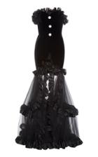 Alessandra Rich Ruffled Embellished Tulle-paneled Velvet Gown