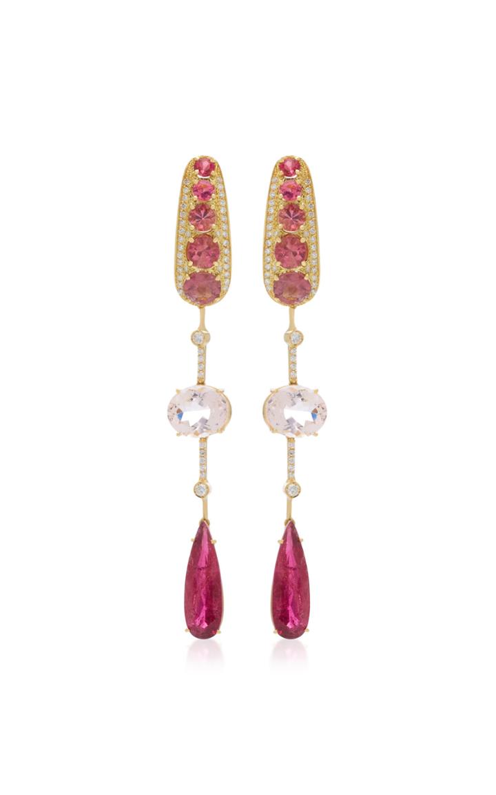 Carol Kauffmann Amazonia 18k Gold Pink Tourmaline And Diamond Drop Earrings