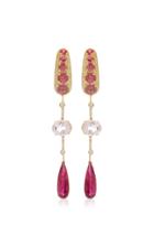 Carol Kauffmann Amazonia 18k Gold Pink Tourmaline And Diamond Drop Earrings