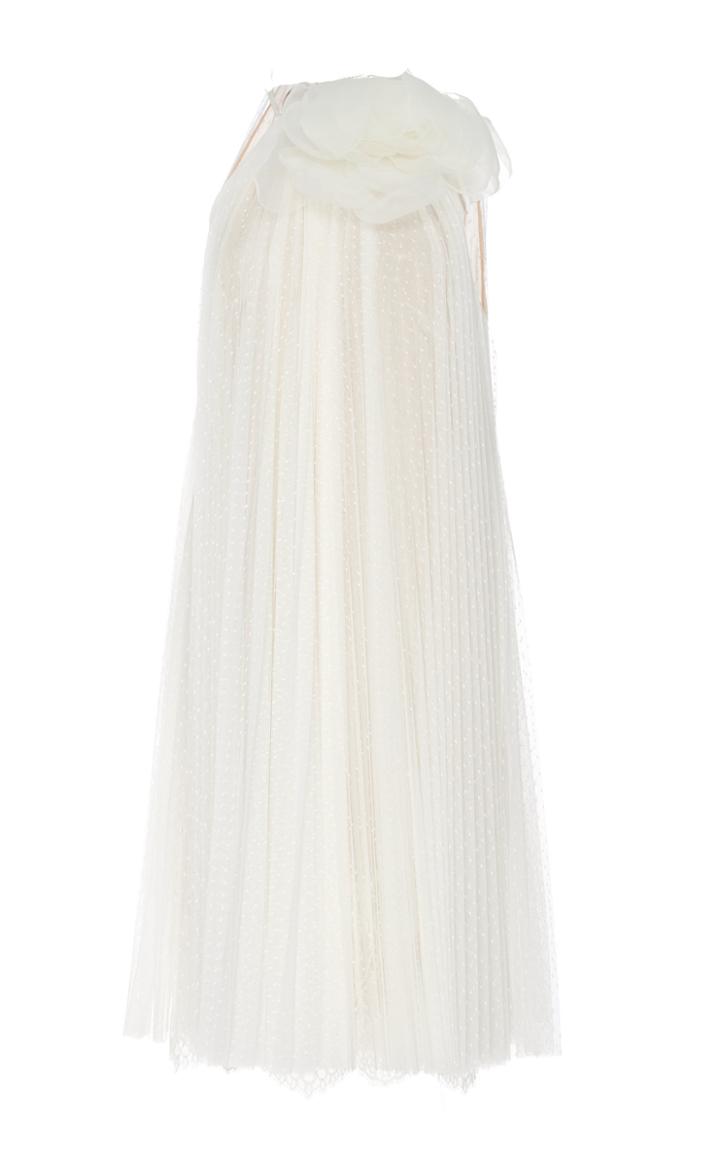Moda Operandi Lela Rose Flower-detailed Pleated Chiffon Mini Dress Size: 2