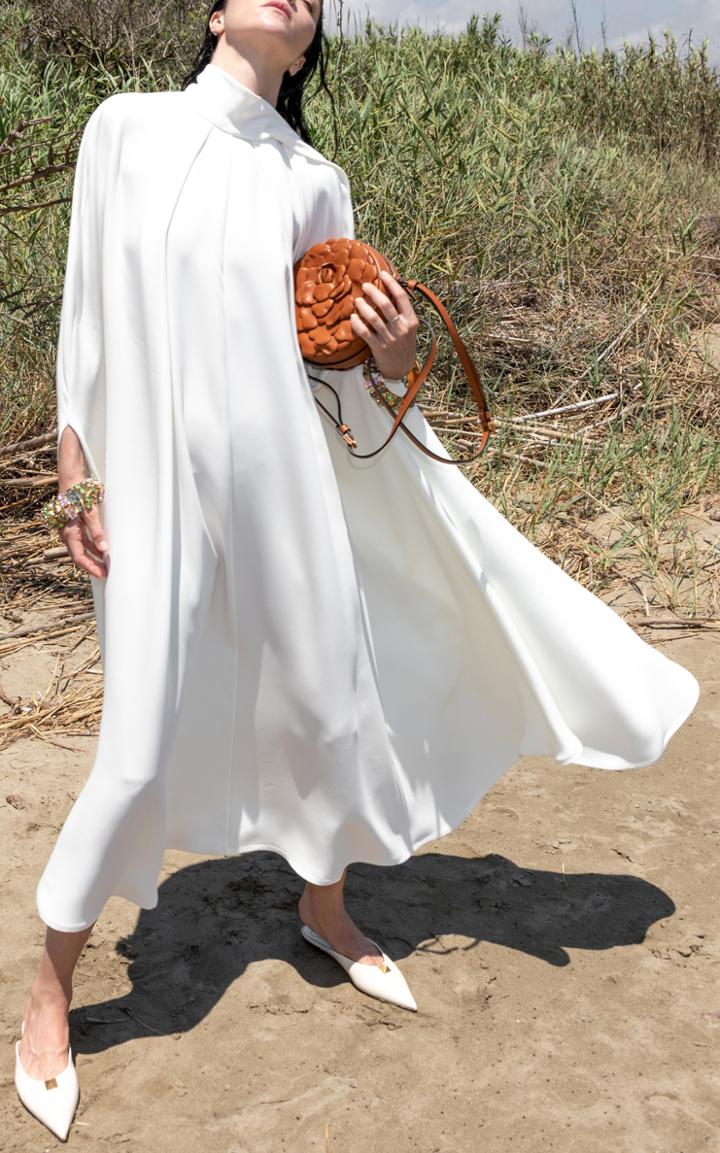 Moda Operandi Valentino Draped Neckline Silk Dress