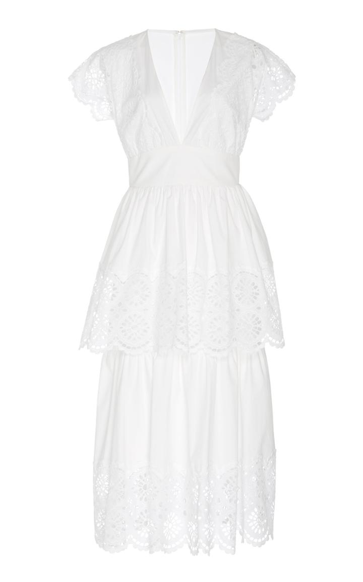 Moda Operandi Lela Rose Lace-trimmed Cotton-blend Midi Dress Size: 0