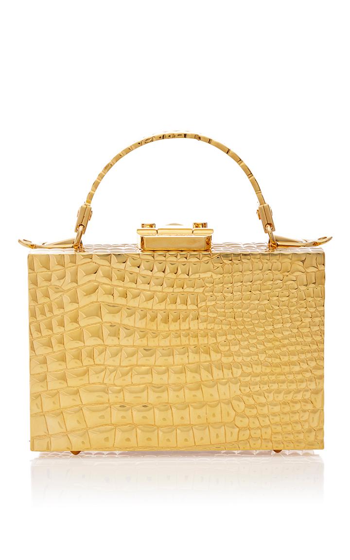 Mark Cross Made To Order Mini Grace Box Bag In Crocodile Stamped 18k Gold