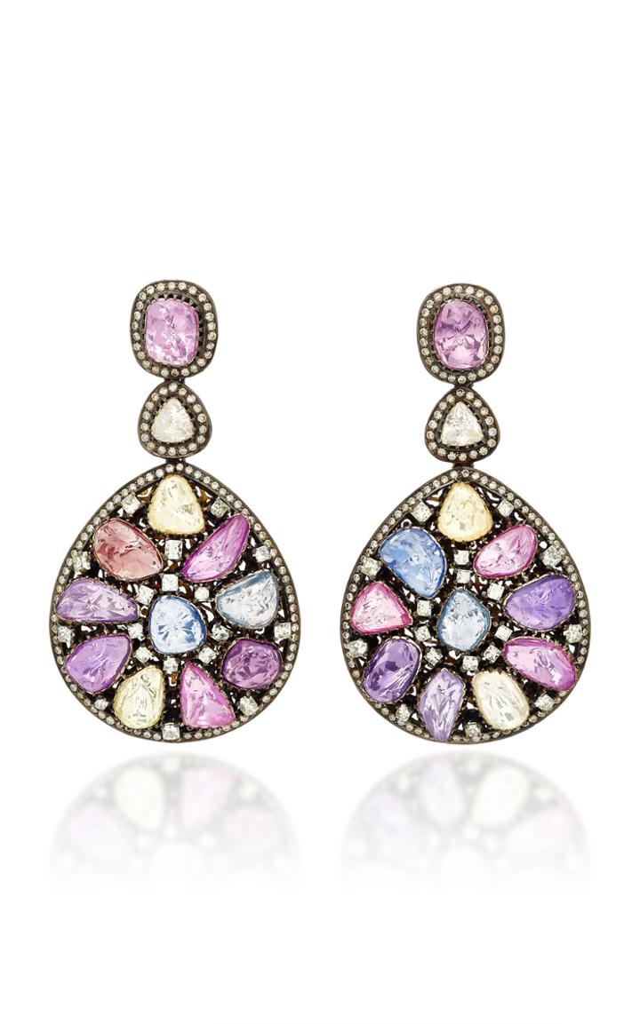 Amrapali Gold Colorburst Drop Earrings With Diamond And Multi Tourmaline