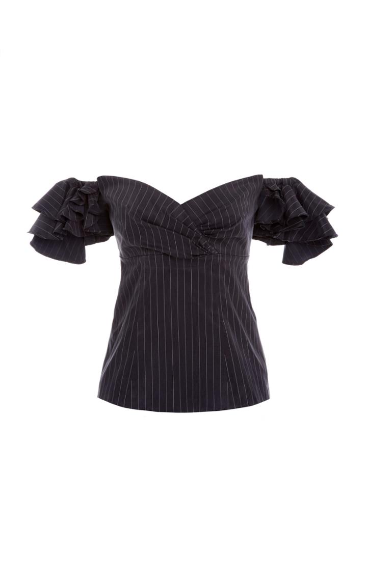 Caroline Constas Louisa Pinstripe Off Shoulder Top
