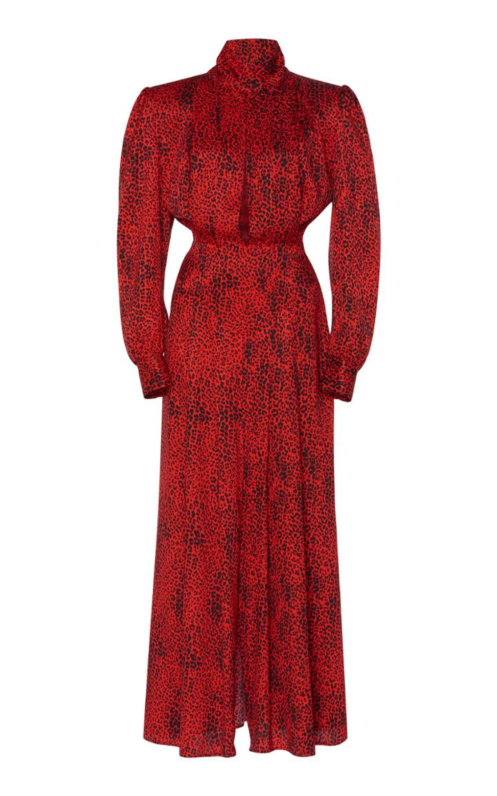 Alessandra Rich Leopard Jacquard Crepe De Chine Pleated Dress