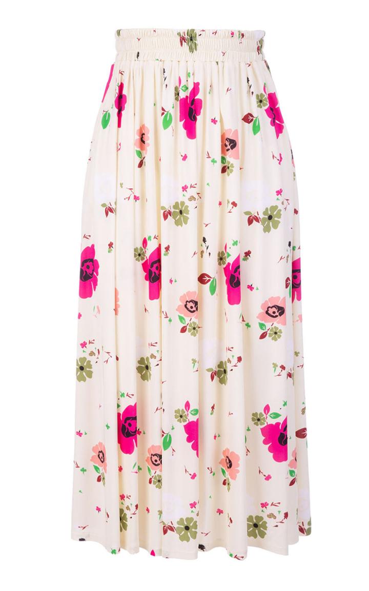 Moda Operandi La Doublej Simple Floral Crepe Midi Skirt