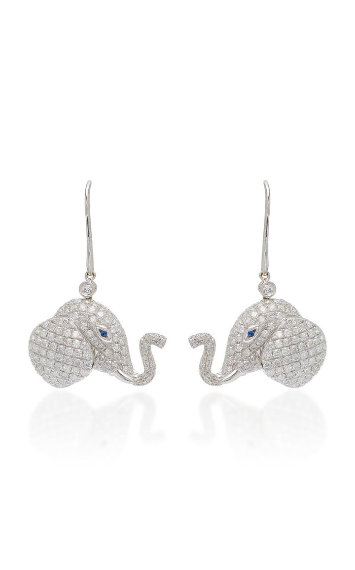 Ofira White Diamond Elephant Drop Earrings