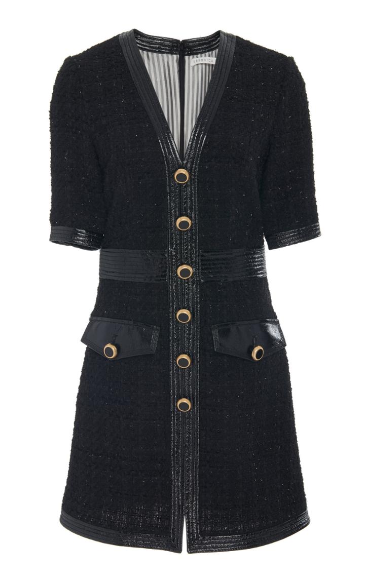 Veronica Beard Simona Leather-trimmed Tweed Mini Dress