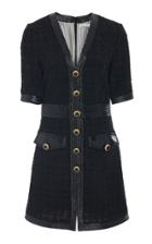 Veronica Beard Simona Leather-trimmed Tweed Mini Dress
