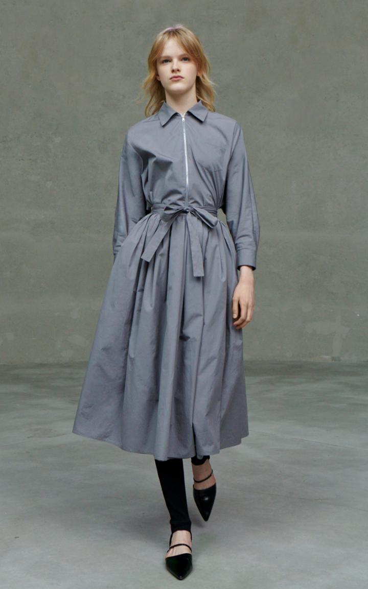 Moda Operandi Prada Belted Pleated Cotton Poplin Midi Shirt Dress