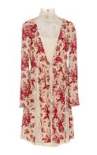 Red Valentino Floral-print Lace-paneled Silk Dress