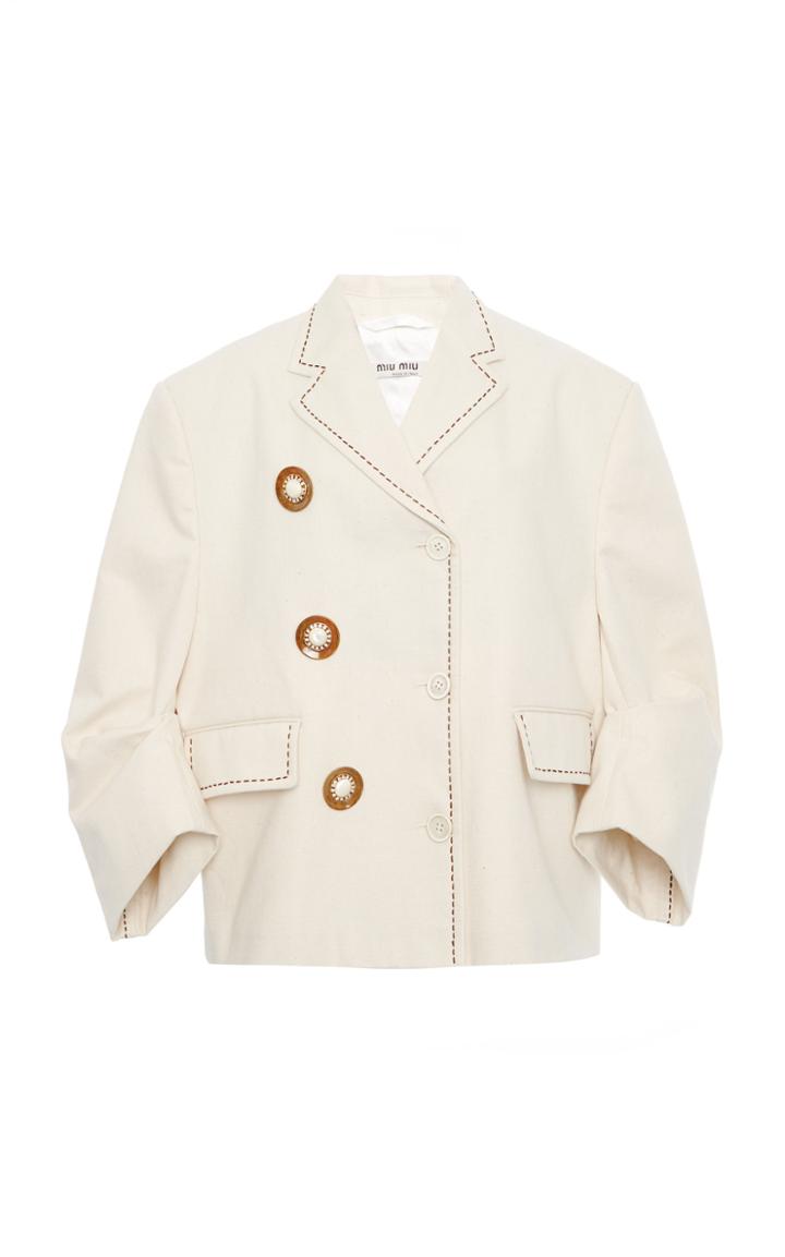 Moda Operandi Miu Miu Embroidered Puffed-sleeve Cady Jacket Size: 36