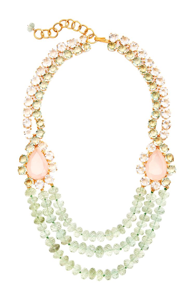 Bounkit Rose Quartz, Clear Quartz And Green Amethyst String Necklace