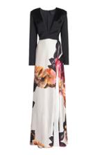Moda Operandi Costarellos Elisha Wool-detailed Floral Satin Gown
