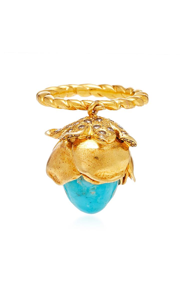 Sylvie Corbelin One-of-a-kind Mobile Turquoise Flower Ring