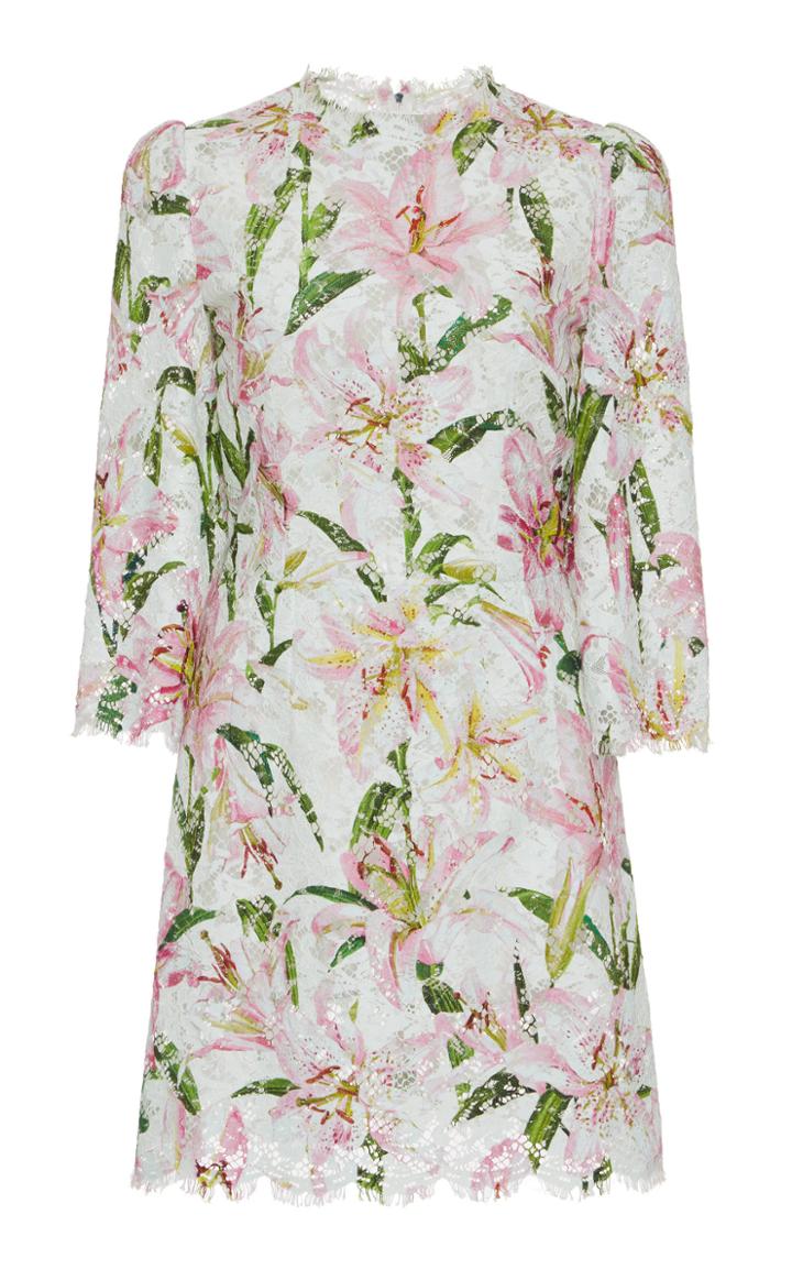 Dolce & Gabbana Lace-trimmed Floral-jacquard Mini Dress
