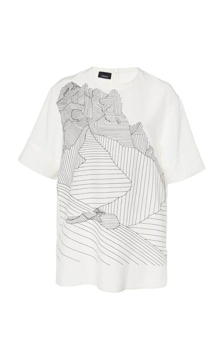 Akris Embroidered Silk Crepe Blouse