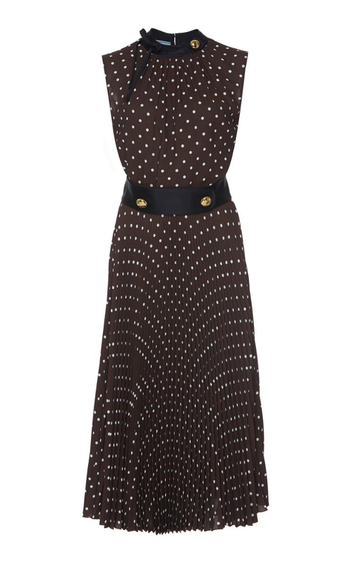 Prada Button-detailed Polka-dot Crepe De Chine Midi Dress