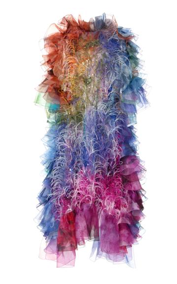 Mary Katrantzou Feather And Sequin-embellished Ruffled Organza Gown