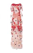 Naeem Khan Long Sleeve Floral Embroidered And Bead Gown