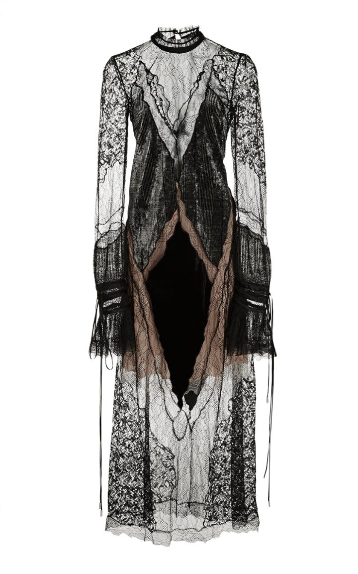 Jonathan Simkhai Lacy Velvet Long Sleeve Mockneck Dress