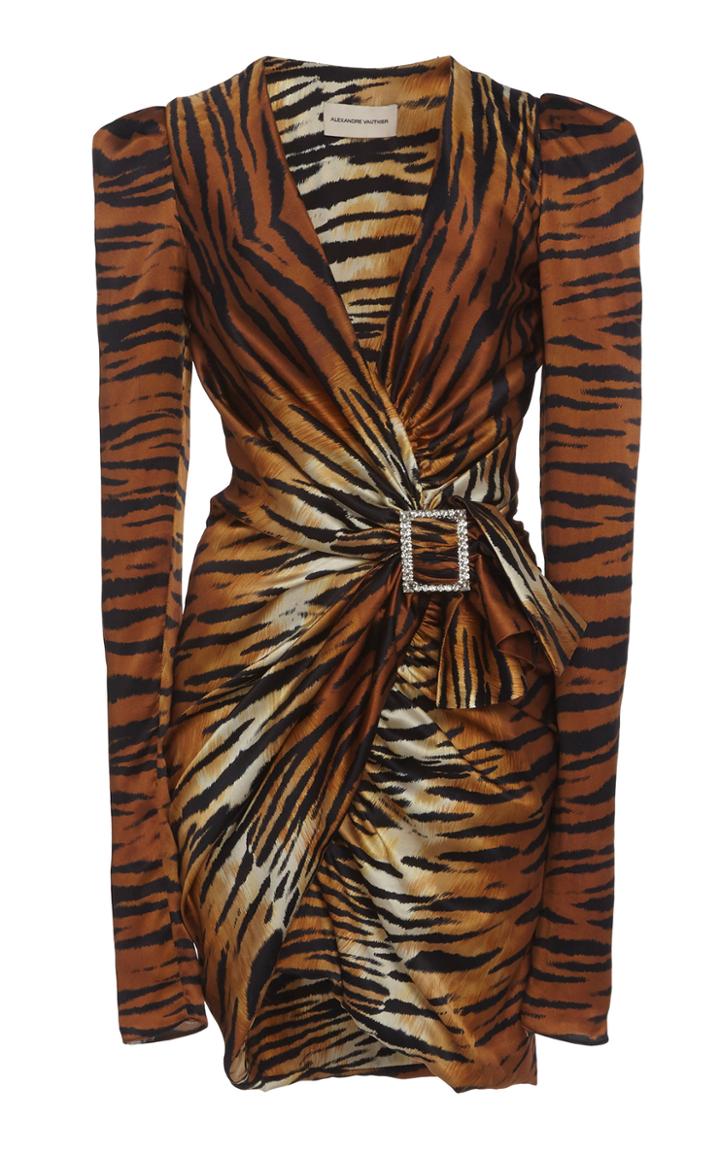 Alexandre Vauthier Tiger Print Satin Dress