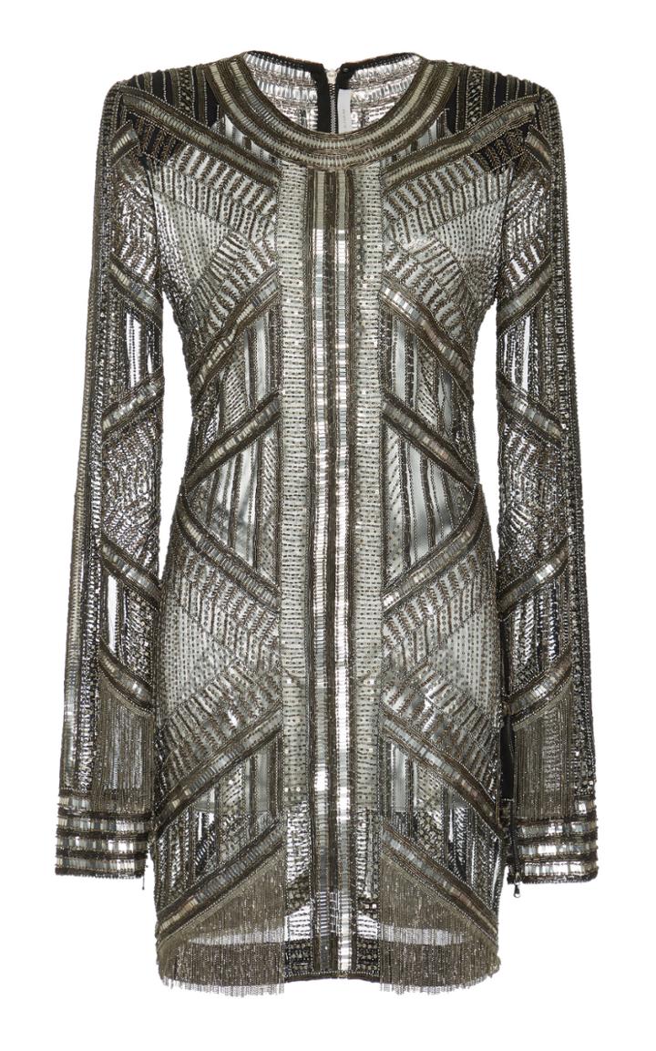 Naeem Khan Embellished Tulle Long Sleeve Mini Dress