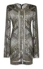 Naeem Khan Embellished Tulle Long Sleeve Mini Dress