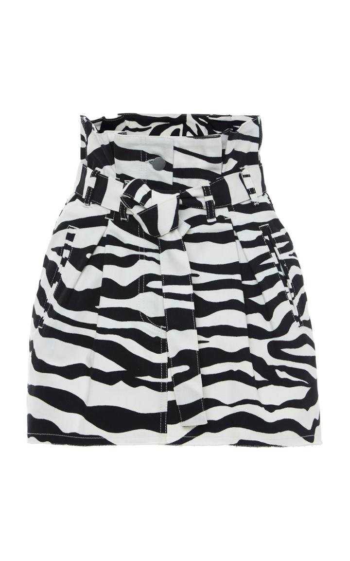 The Attico Printed Belted Cotton-twill Mini Skirt