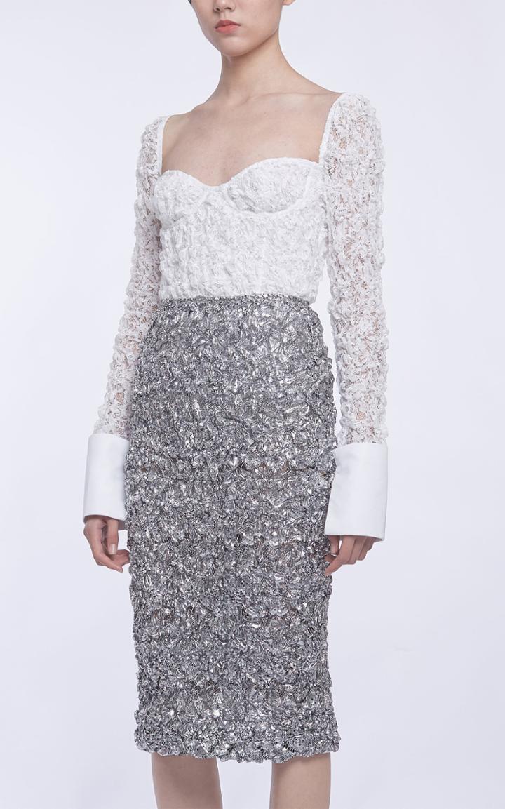 Anas Jourden Coated Crushed Lace Pencil Skirt