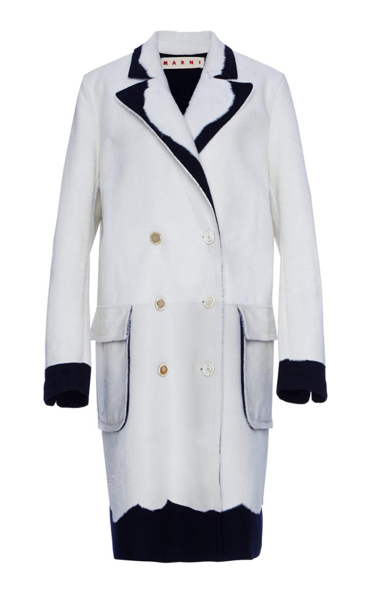 Marni Leather Coat With Woven Wool Details