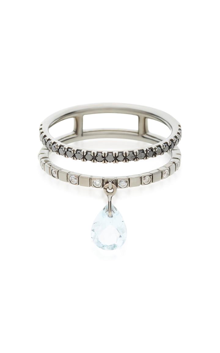 Diane Kordas Double Diamond Band Ring With Sky Blue Topaz Drop