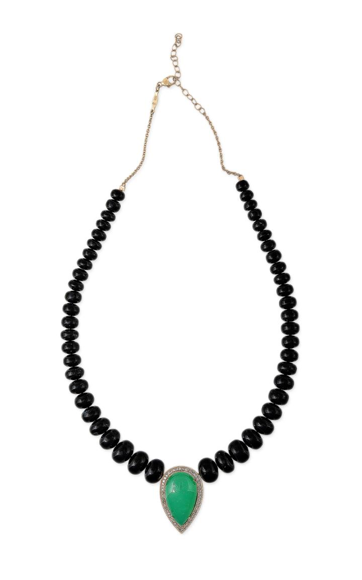 Moda Operandi Jacquie Aiche Pave Large Teardrop Chrysoprase Onyx Beaded Necklace