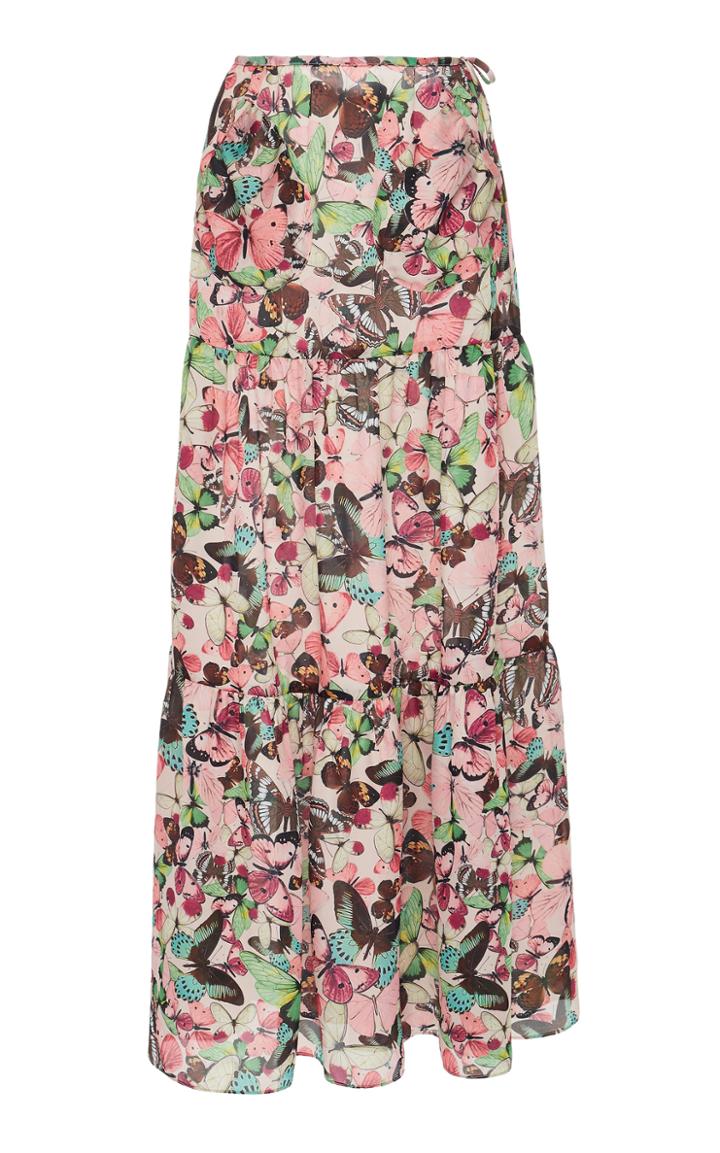Monique Lhuillier Printed Tiered Maxi Skirt