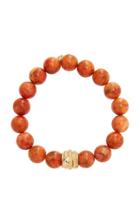 Sydney Evan 10mm Marbled Coral Bead Bracelet With Coiled Snake Charm