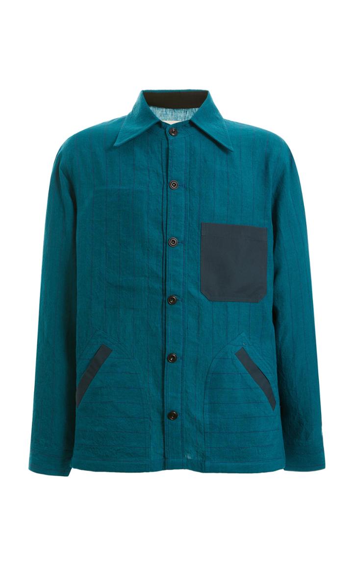 Nicholas Daley Yussef Pinstriped Linen Shirt Jacket