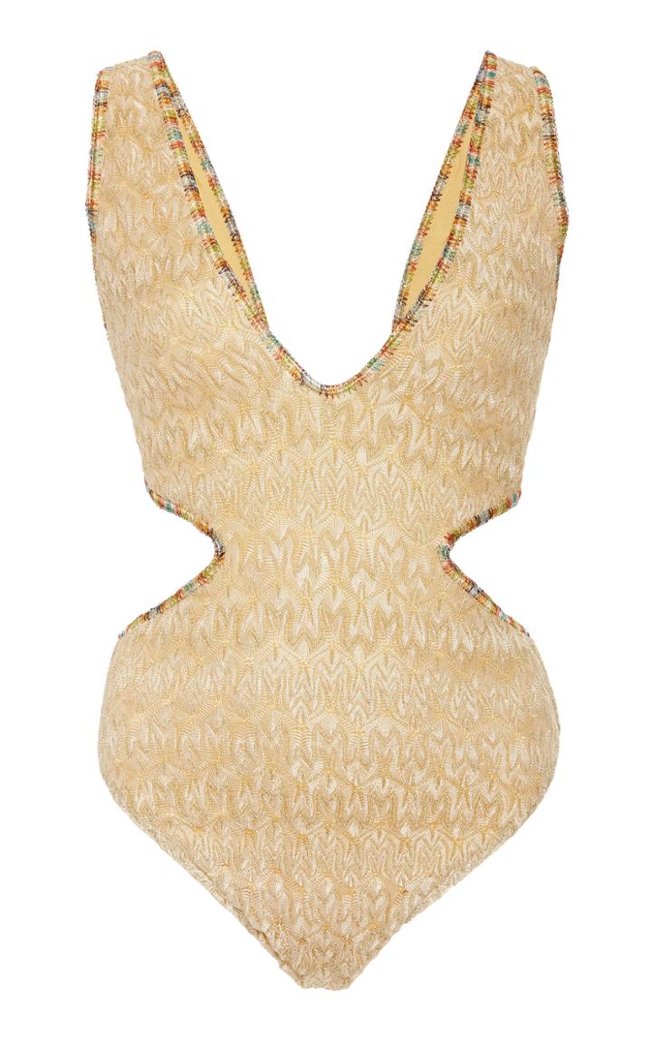 Missoni Mare Gold Wave Cutout Crepe One Piece Swimsuit Size: 36