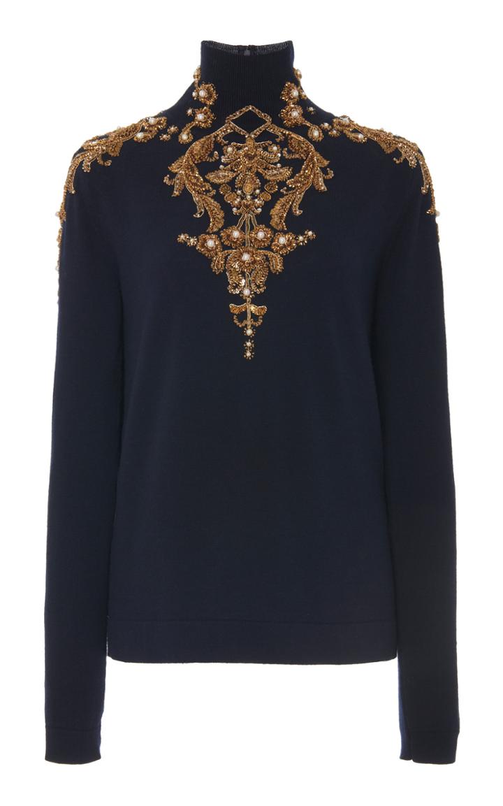Oscar De La Renta Embellished Virgin Wool Turtleneck Sweater
