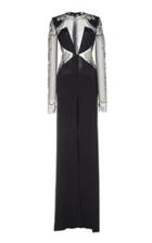 Dundas Crystal Embellished Illusion Long Sleeve Gown