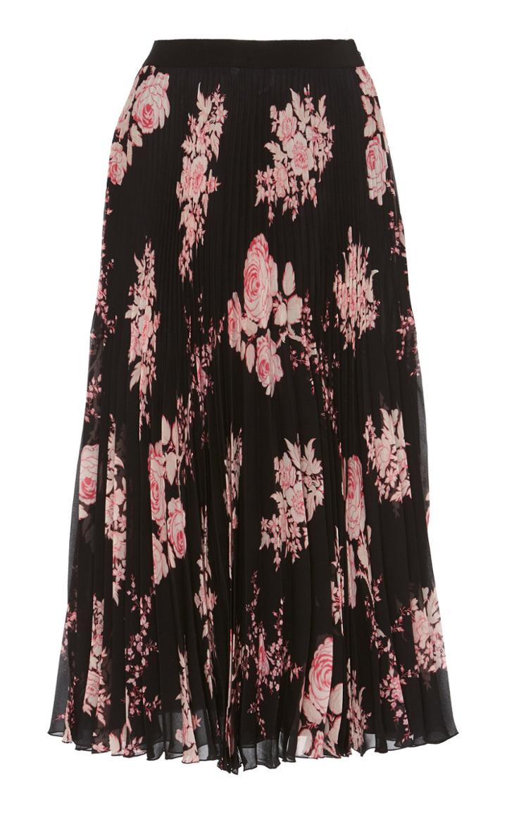 Giambattista Valli Floral Pleated Silk Midi Skirt