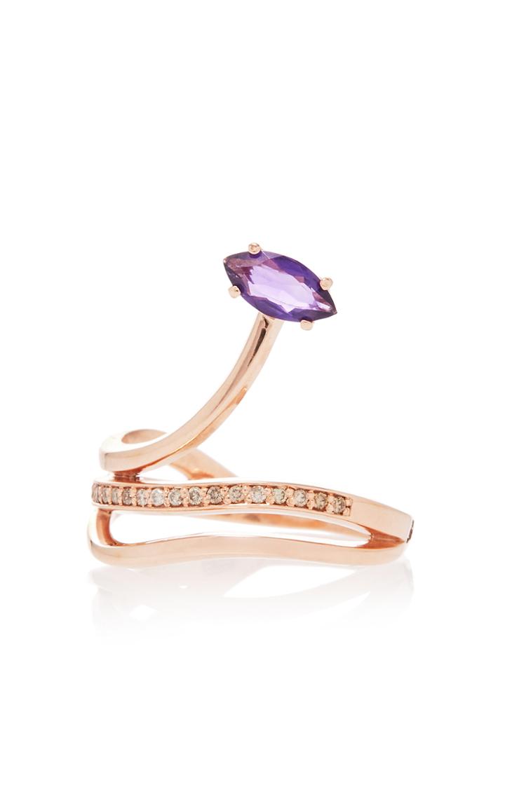 Bea Bongiasca Gloriosa Lily 9k Rose Gold Amethyst And Diamond Ring