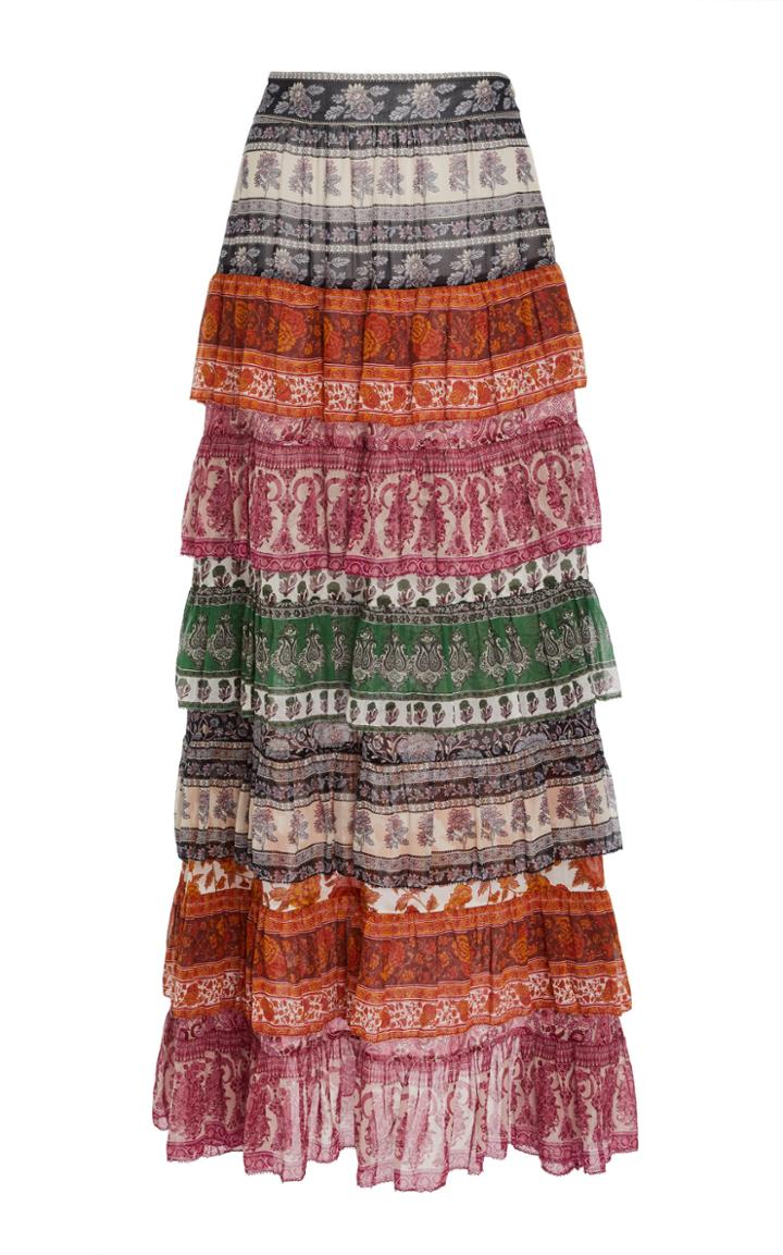 Zimmermann Amari Tiered Cotton & Silk Blend Maxi Skirt