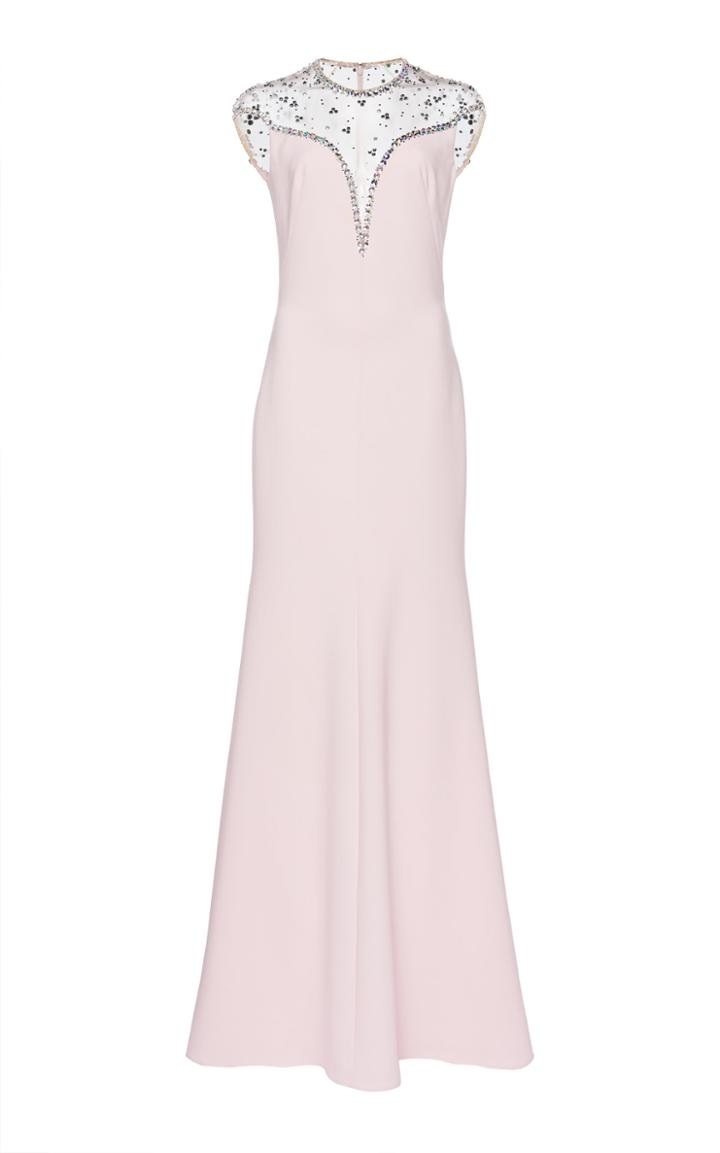 Jenny Packham Illusion Neckline Embellished Satin Dress